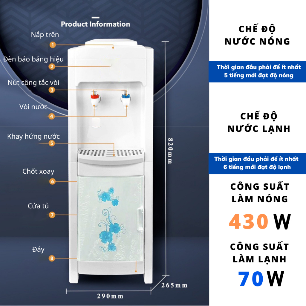 Mô tả Cây Nước Nóng Lạnh Nanomax KF800, Công Nghệ Nhiệt Độ Kép 2 Vòi Nóng Lạnh, Tủ Đựng Đồ, Tự Động Ngắt Điện An Toàn Sử Dụng - 3