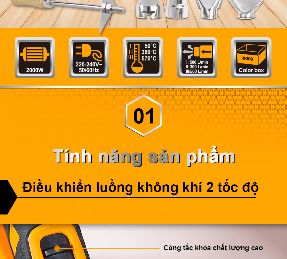 Máy thổi nhiệt INGCO HG200028 góc khác