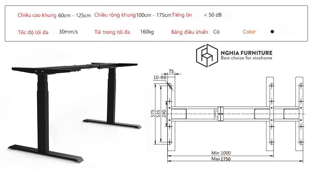 Bàn nâng hạ NghiaFurniture góc làm việc hiện đại