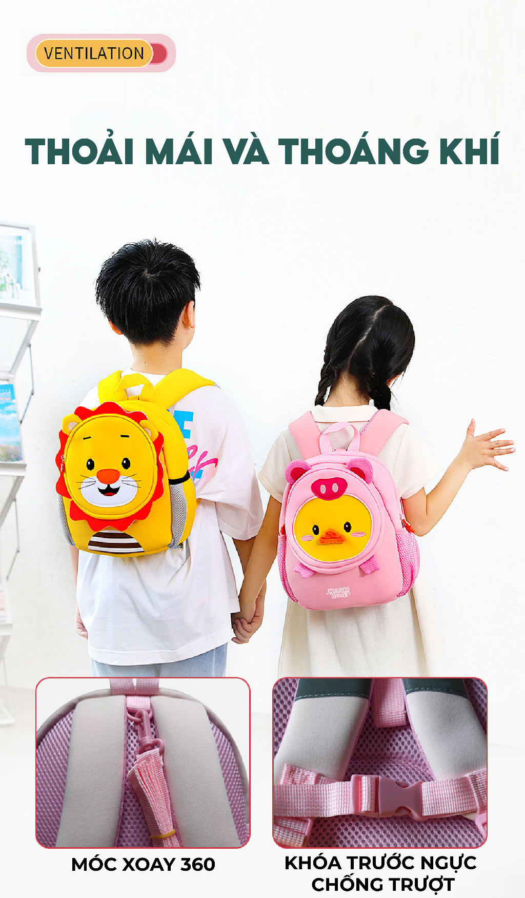 Mô tả Balo cho bé trai bé gái đi học mẫu giáo mầm non 1989KIDS SHOP hình thú đáng yêu,siêu nhẹ 300gram,có dây chống lạc, - 4