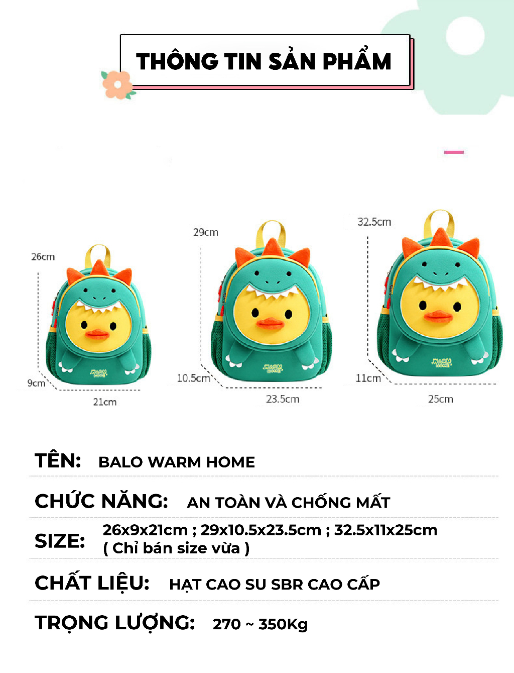 Mô tả Balo cho bé trai bé gái đi học mẫu giáo mầm non 1989KIDS SHOP hình thú đáng yêu,siêu nhẹ 300gram,có dây chống lạc, - 10