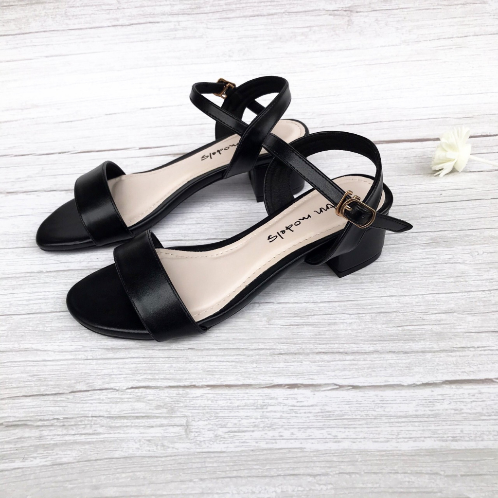Giày sandal 3 phân gót vuông phối quai mảnh kiểu dáng basic [HÀNG BẢO ...