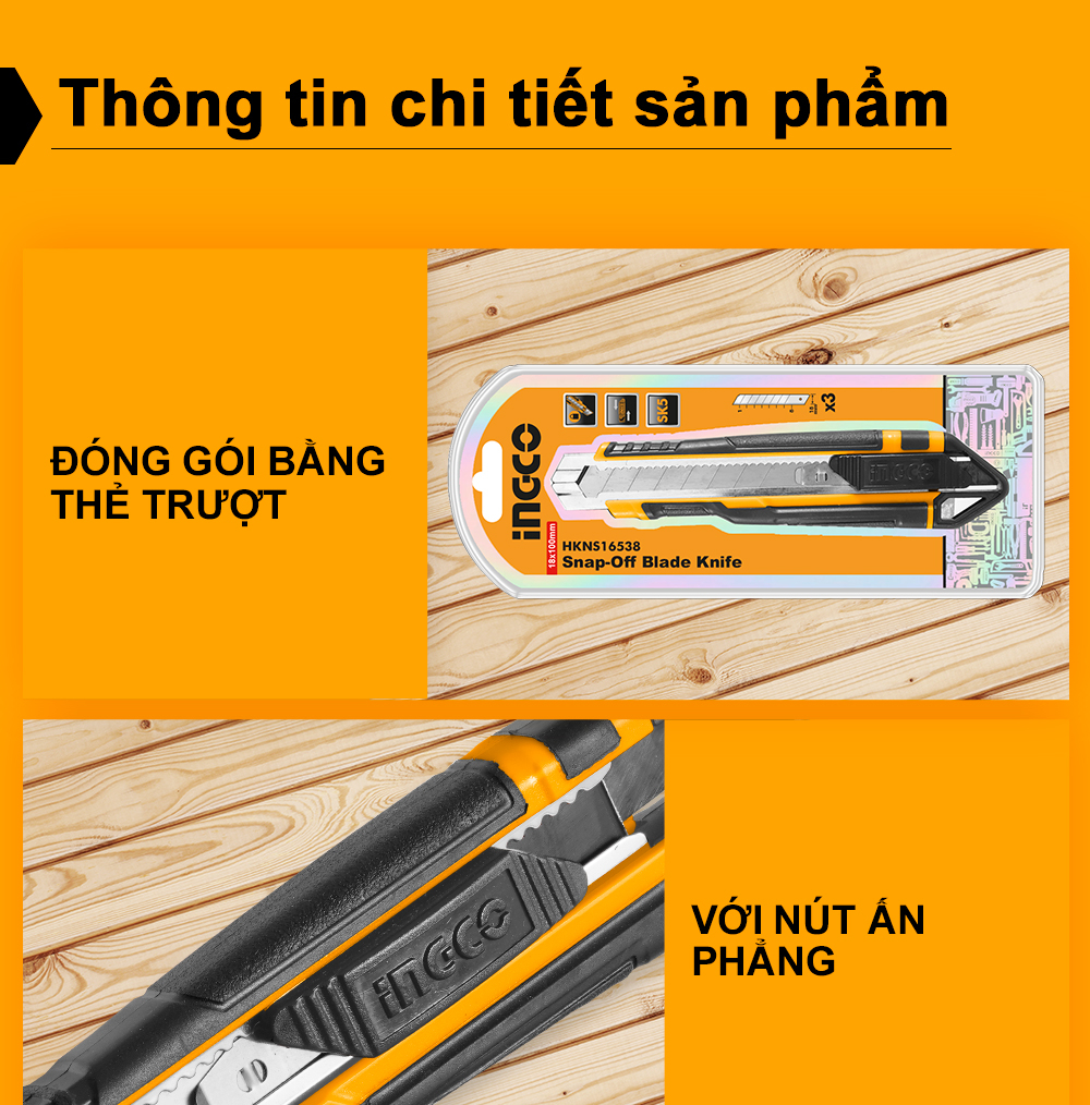 Mô tả Dao rọc giấy Ingco HKNS11815 x1 lưỡi dài 179mm | HKNS16538 | HKNS28035 x3 lưỡi dao 18mm x 100mm, chiều dài 169mm - 5