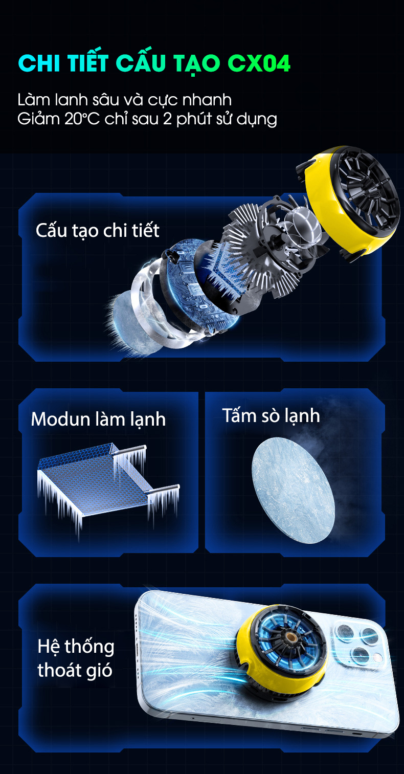 Mô tả Quạt tản nhiệt tái bản MEMO CX04 thế hệ mới từ tính hỗ trợ live stream chơi game giảm giật lag Liên quân FF COD - 8