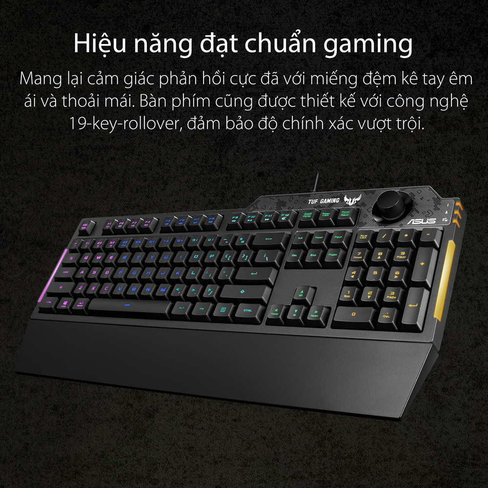 Mô tả Bàn phím cơ quang gaming TUF GAMING K1 90MP01X0-BKUA00 Aura Sync Đệm tay tháo rời Chống nước 300 ml - 2