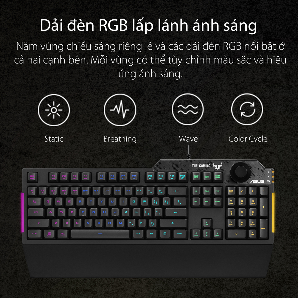 Mô tả Bàn phím cơ quang gaming TUF GAMING K1 90MP01X0-BKUA00 Aura Sync Đệm tay tháo rời Chống nước 300 ml - 3