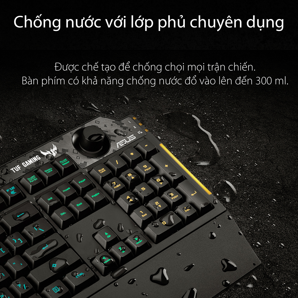 Mô tả Bàn phím cơ quang gaming TUF GAMING K1 90MP01X0-BKUA00 Aura Sync Đệm tay tháo rời Chống nước 300 ml - 5