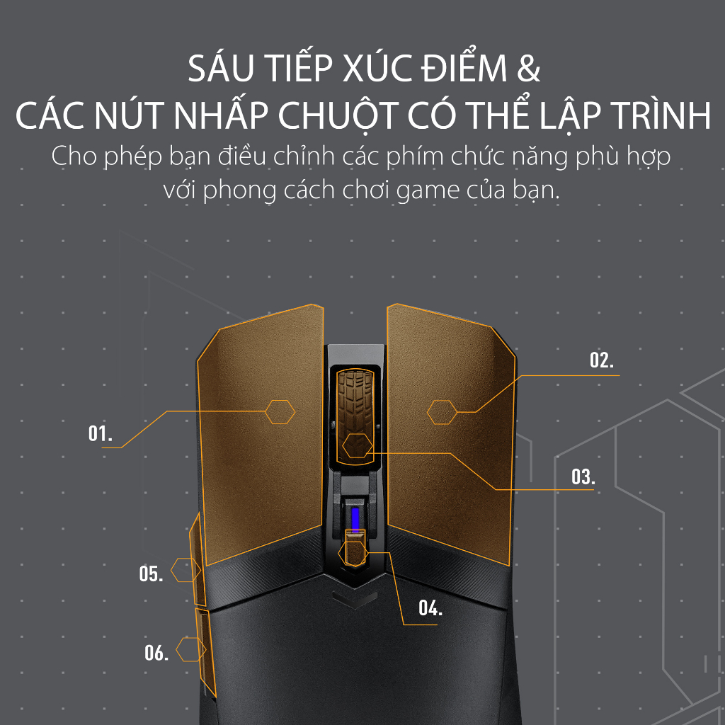 Mô tả Chuột gaming không dây ASUS TUF GAMING M4 Wireless 2.4 90MP02F0-BMUA00 12.000 DPI nắp PBT Feet 100% - 5