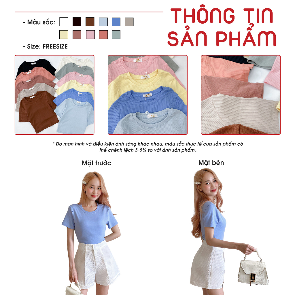 Mô tả Áo croptop trơn nữ VMSTYLE chất thun co giãn ngắn tay nhiều màu sắc dễ phối đồ đi học, đi chơi, đi làm - ATU00028 - 2