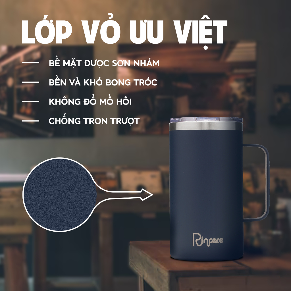 Mô tả Ly Giữ Nhiệt Có Tay Cầm Nắp Trượt Chống Tràn Rinfere (710ml) - Tặng Kèm Ống Hút Không Gỉ, Dụng Cụ Vệ Sinh Ông Hút - 1