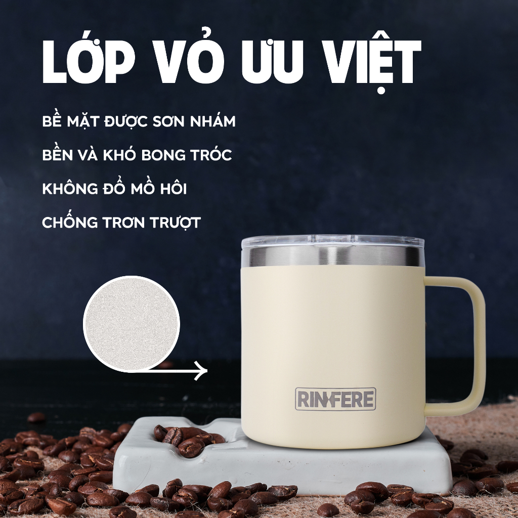 Mô tả Ly Giữ Nhiệt Cà Phê Có Tay Cầm Nắp Trượt Chống Tràn Rinfere (415ml) - 2
