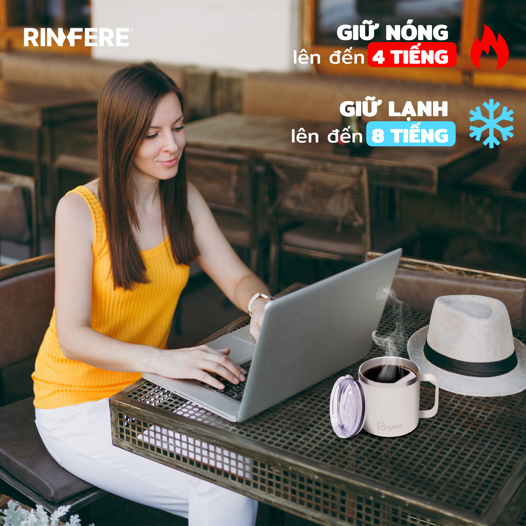 Mô tả Ly Giữ Nhiệt Cà Phê Có Tay Cầm Nắp Trượt Chống Tràn Rinfere (415ml) - 3