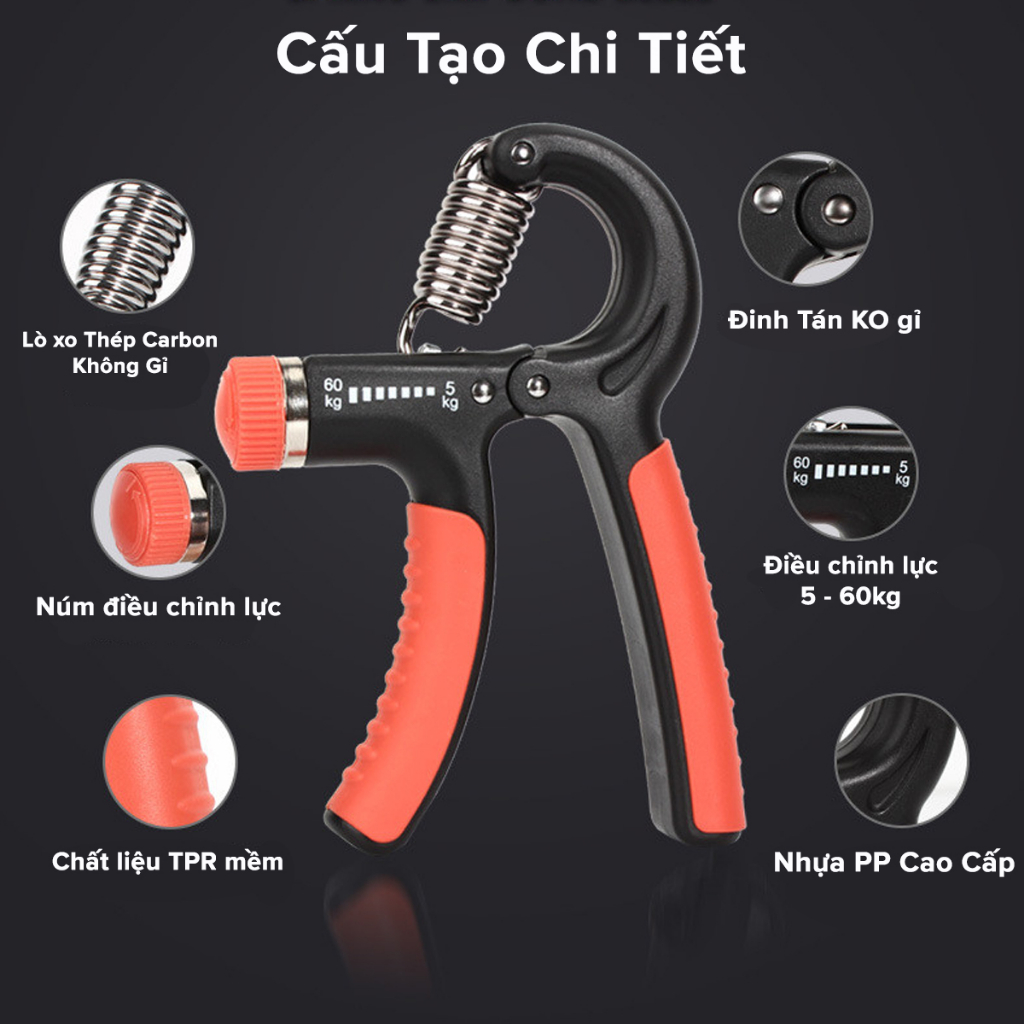 Mô tả Kìm Bóp Tay Tập Lực Cơ Tay Chữ R Đếm Số Dụng Cụ Tập Gym Tại Nhà Điều Chỉnh Lực Từ 5 - 60kg Chọn Màu Cao Cấp Hãng Amalife - 9