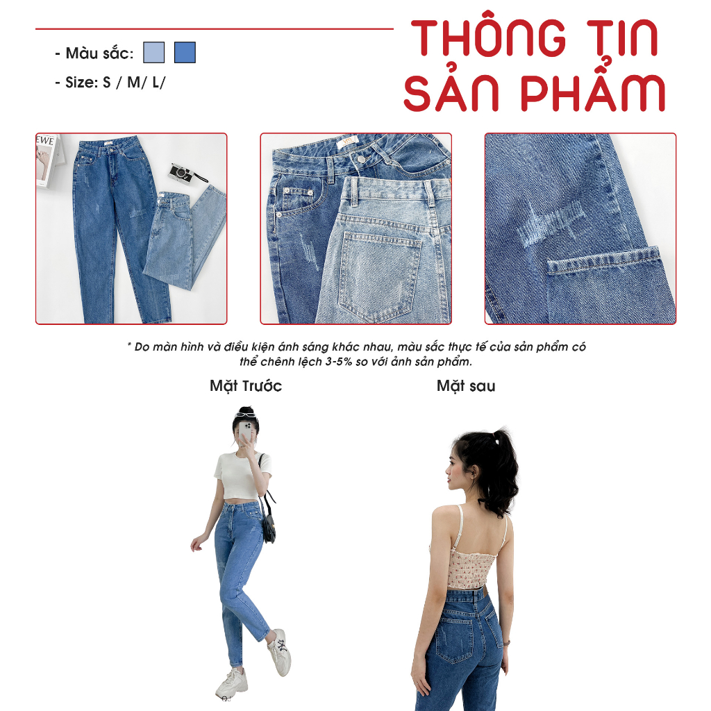 Mô tả Quần jean nữ VMSTYLE baggy lưng cao tạo xước dáng suông form đẹp đi học, đi chơi - QJB00009 - 2