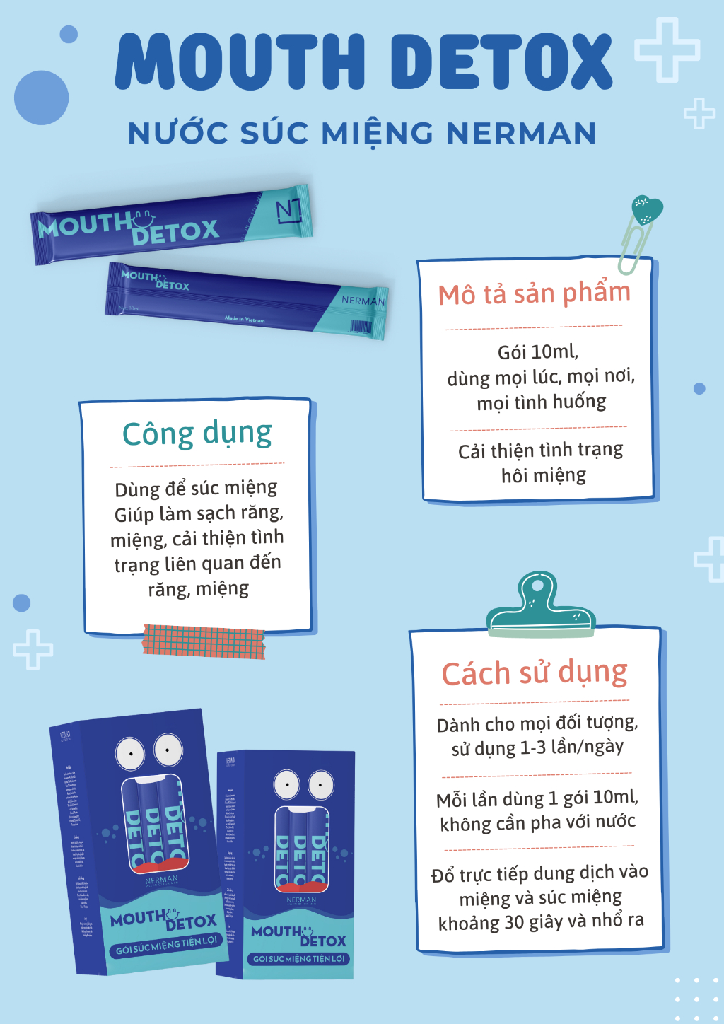 Mô tả Nước súc miệng dạng gói Mouth Detox Nerman 10ml tiện lợi - 1