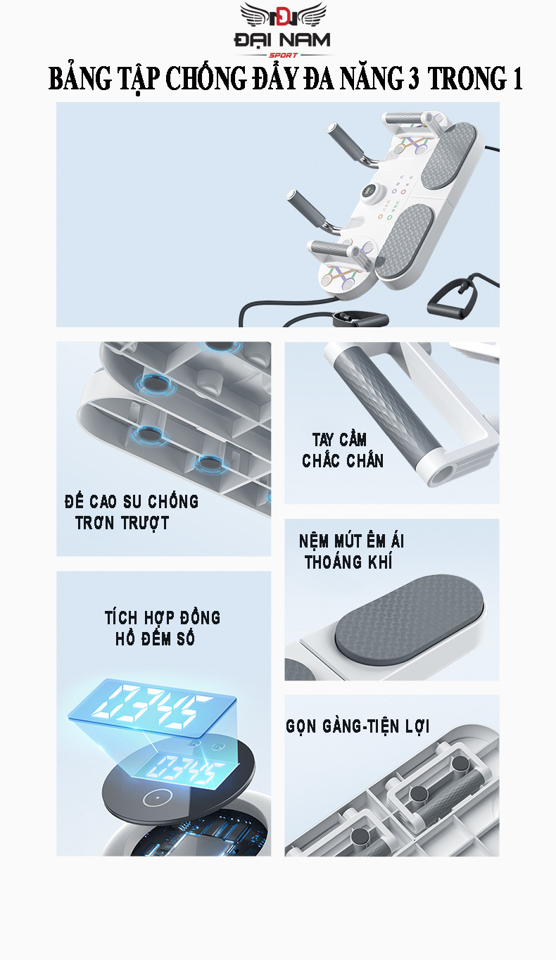 Mô tả Dụng Cụ Chống Đẩy Đa Năng BL420 Hỗ Trợ Plank,Tập Kéo Tay,Tập Bụng CóĐồng Hồ Đếm Số Đại Nam Sport - 1