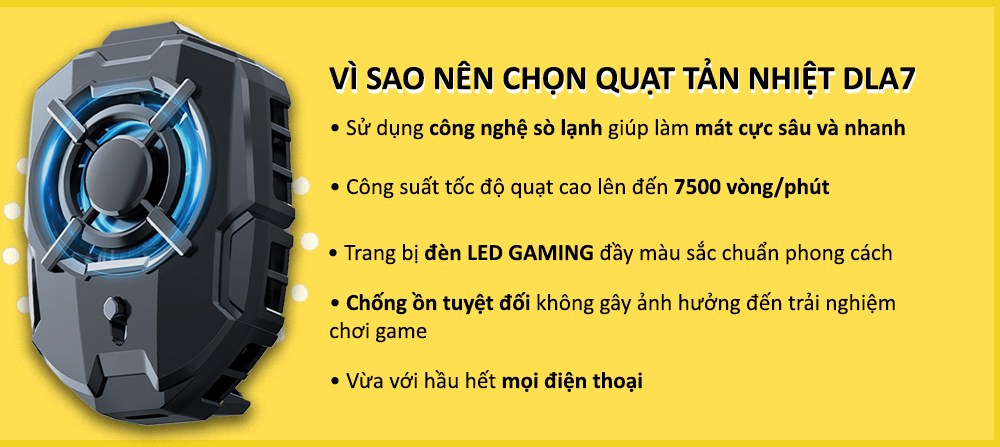 Mô tả Quạt tản nhiệt điện thoại MEMO DLA7 sò lạnh làm mát sâu chống ồn led gaming chơi game liên quân tốc chiến pubg ff mobile - 1