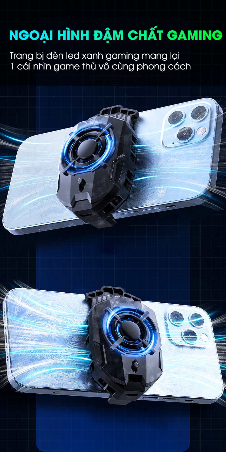 Mô tả Quạt tản nhiệt điện thoại MEMO DLA7 sò lạnh làm mát sâu chống ồn led gaming chơi game liên quân tốc chiến pubg ff mobile - 9