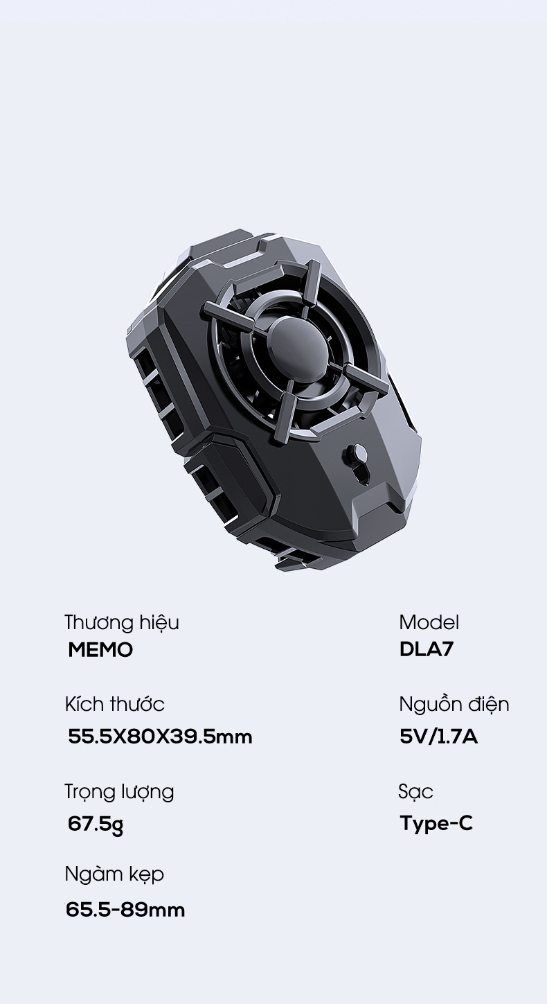 Mô tả Quạt tản nhiệt điện thoại MEMO DLA7 sò lạnh làm mát sâu chống ồn led gaming chơi game liên quân tốc chiến pubg ff mobile - 10