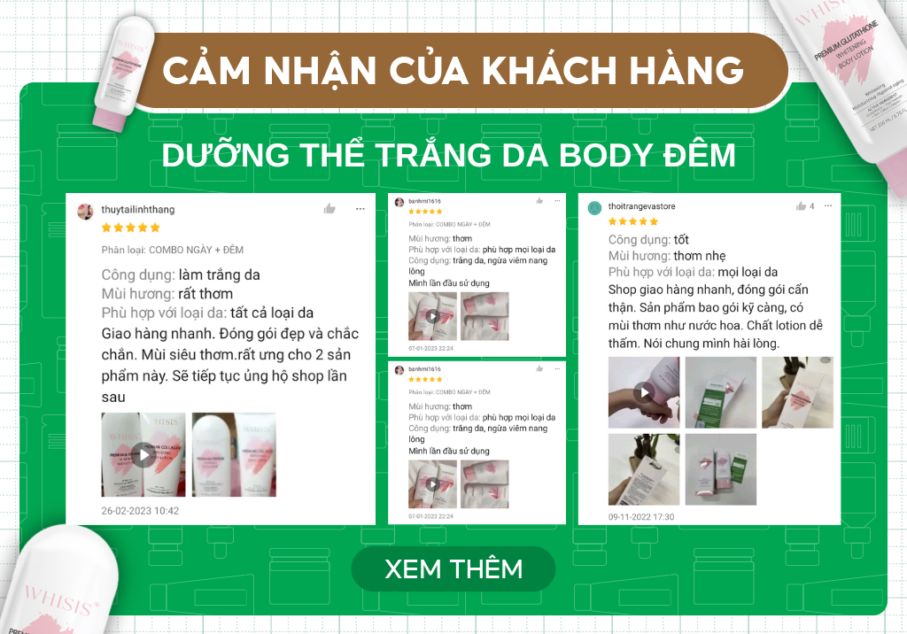 Mô tả Kem Dưỡng Ẩm Trắng Da Body Đêm WHISIS Premium Glutathione Whitening Body Lotion Kích Trắng Chuyên Sâu, Tế Bào Gốc 200ml - 1