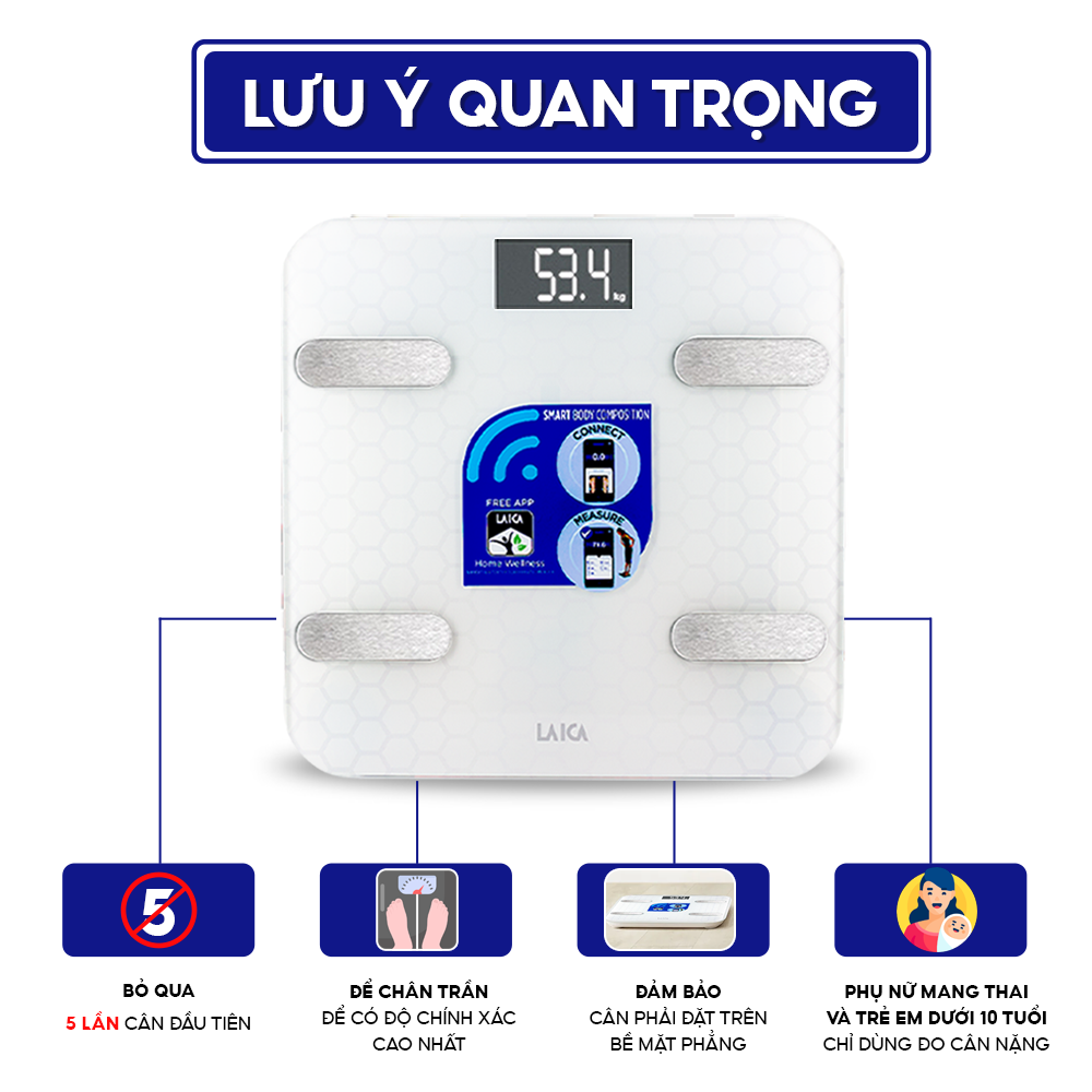 Mô tả Cân điện tử sức khỏe LAICA PS7011 đo 6 chỉ số, HOMCA S7 đo 14 chỉ số cơ thể kết nối bluetooth - 5