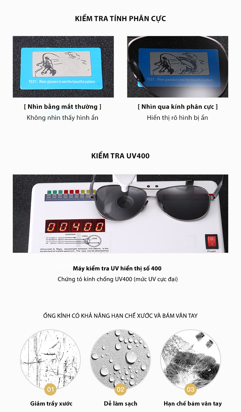 Mô tả Kính Mát Nam Cao Cấp AORON Tròng Mắt Polaroid Chống Chói Lóa Và Tia UV Cực Tím Đẳng Cấp Nam Tính Cực Chất AK124 - 8