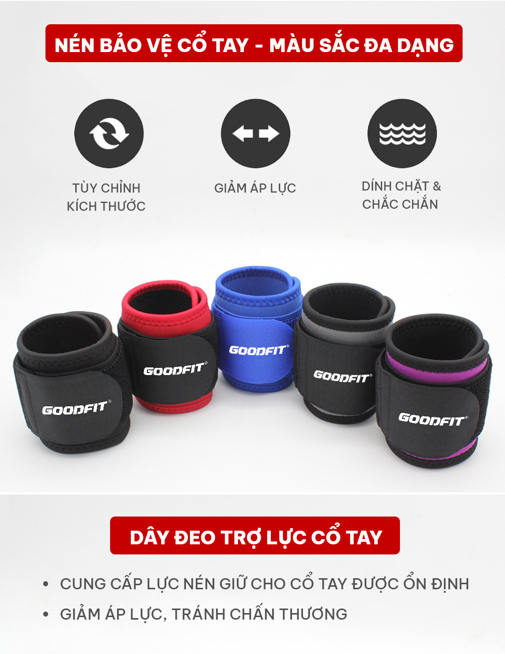 Mô tả Băng bảo vệ cổ tay tập thể thao GoodFit GF306W có thể điều chỉnh - 3