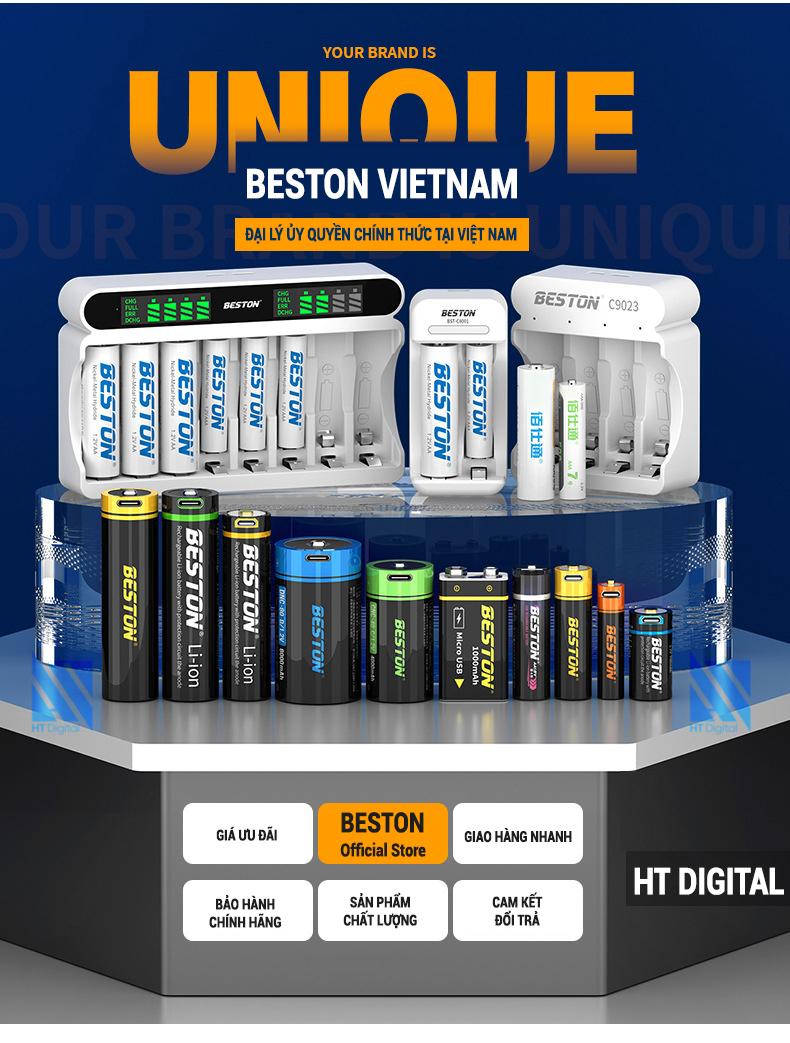 Combo 2 Pin sạc Lithium 9V 800mAh + Sạc 9V Beston M7023 dùng cho pin ...