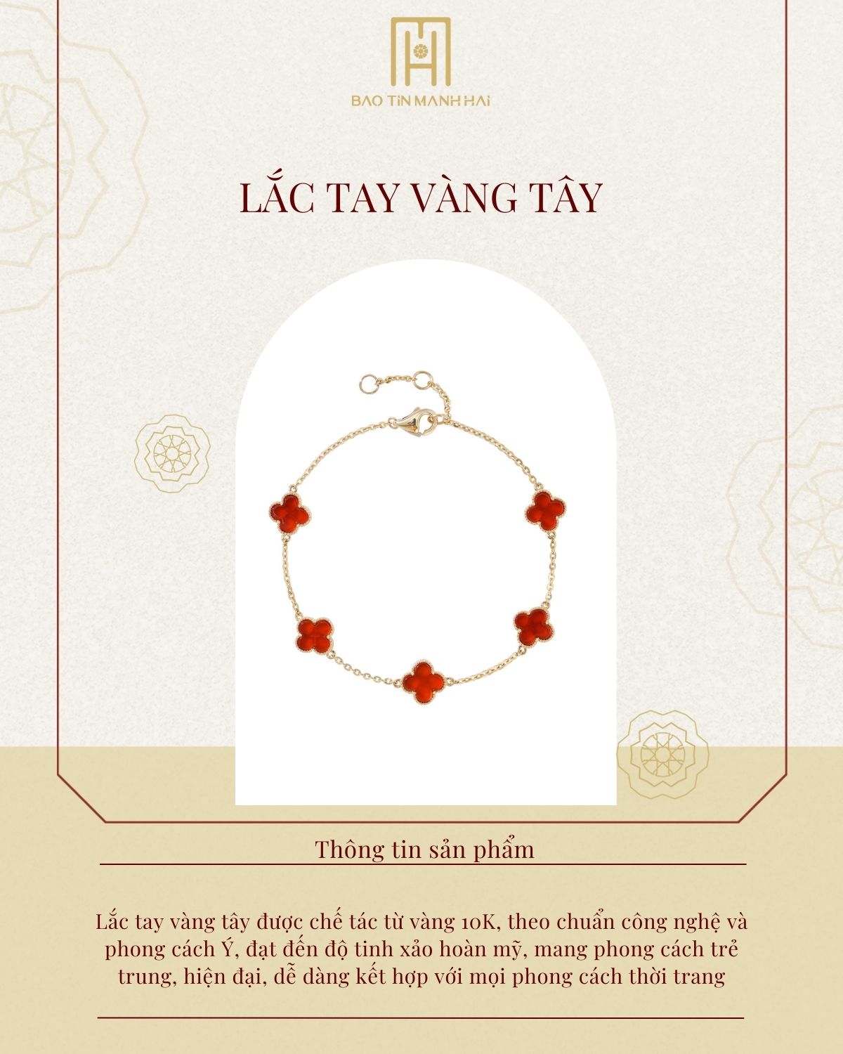 Mô tả Lắc tay vàng 10K mặt cỏ 4 lá đỏ ngọt ngào Bảo Tín Mạnh Hải PYLTV10KD0-405006 - 1