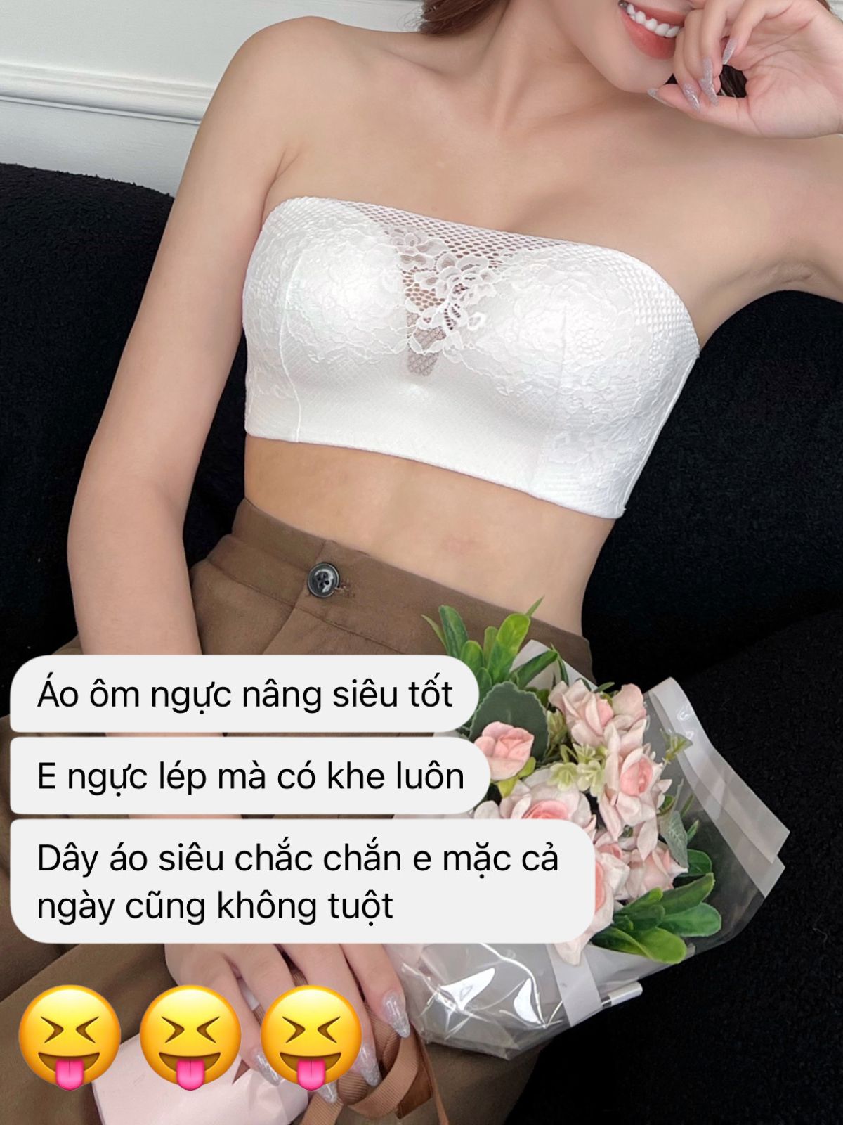 Mô tả Áo ngực quây không gọng nâng ngực viền silicon chống tụt đệm dày 3cm mút bàn tay Venus Charm 2019 - 1
