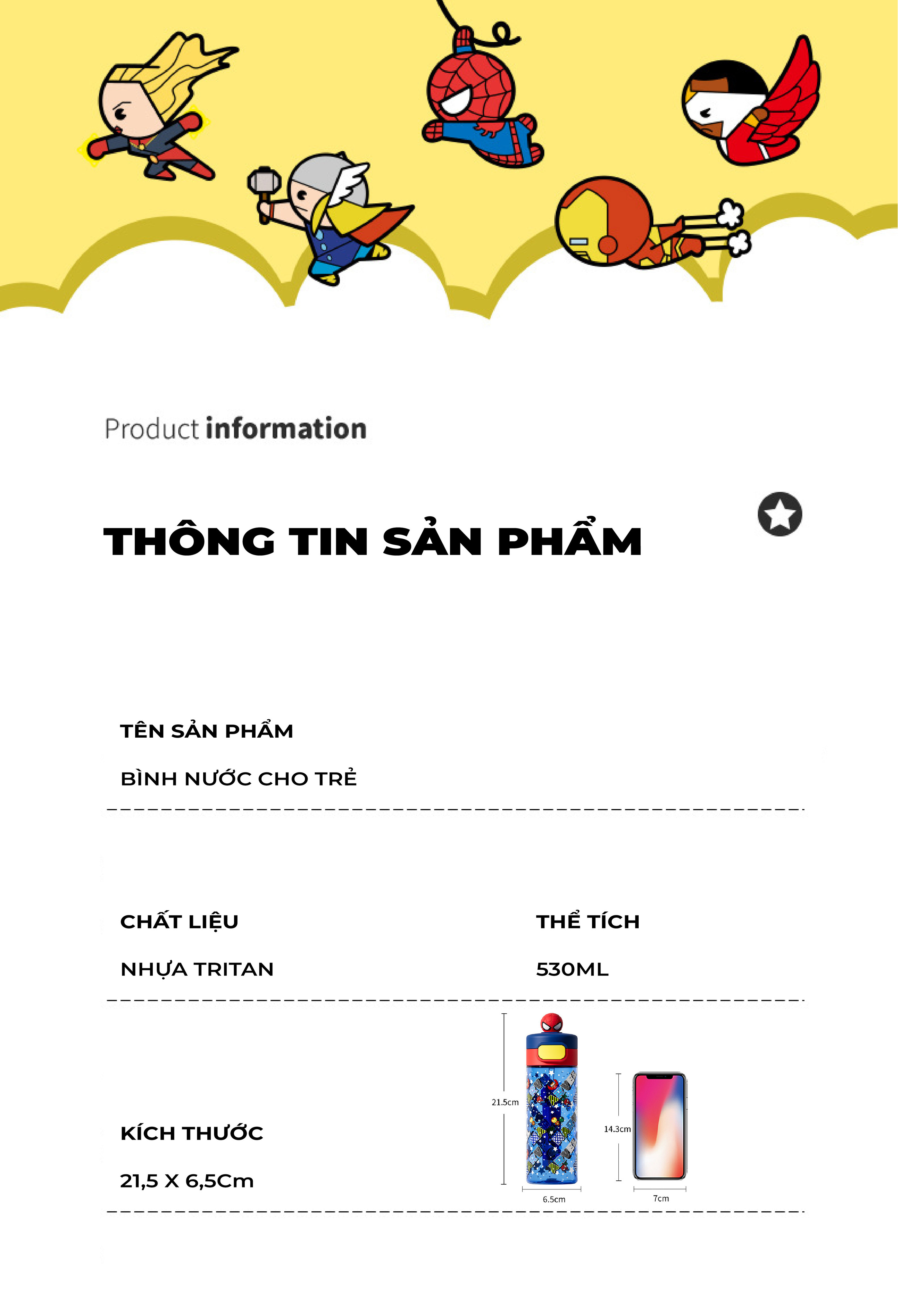 Mô tả Bình nước cho bé 1989KIDS SHOP đi học mẫu giáo mầm non tiểu học 530ml cao cấp chất liệu tritan độ bền cao chịu nhiệt tốt - 6