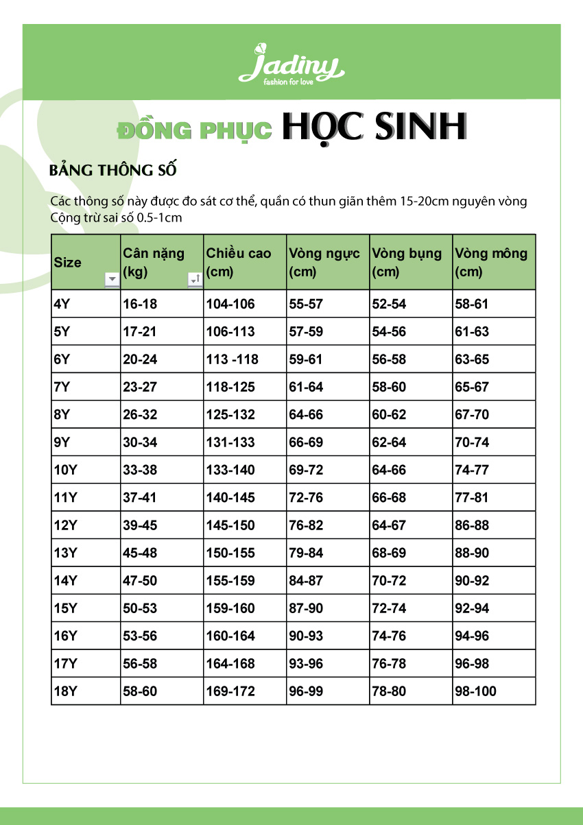 Váy Quần Đồng Phục Học Sinh Jadiny DPG003