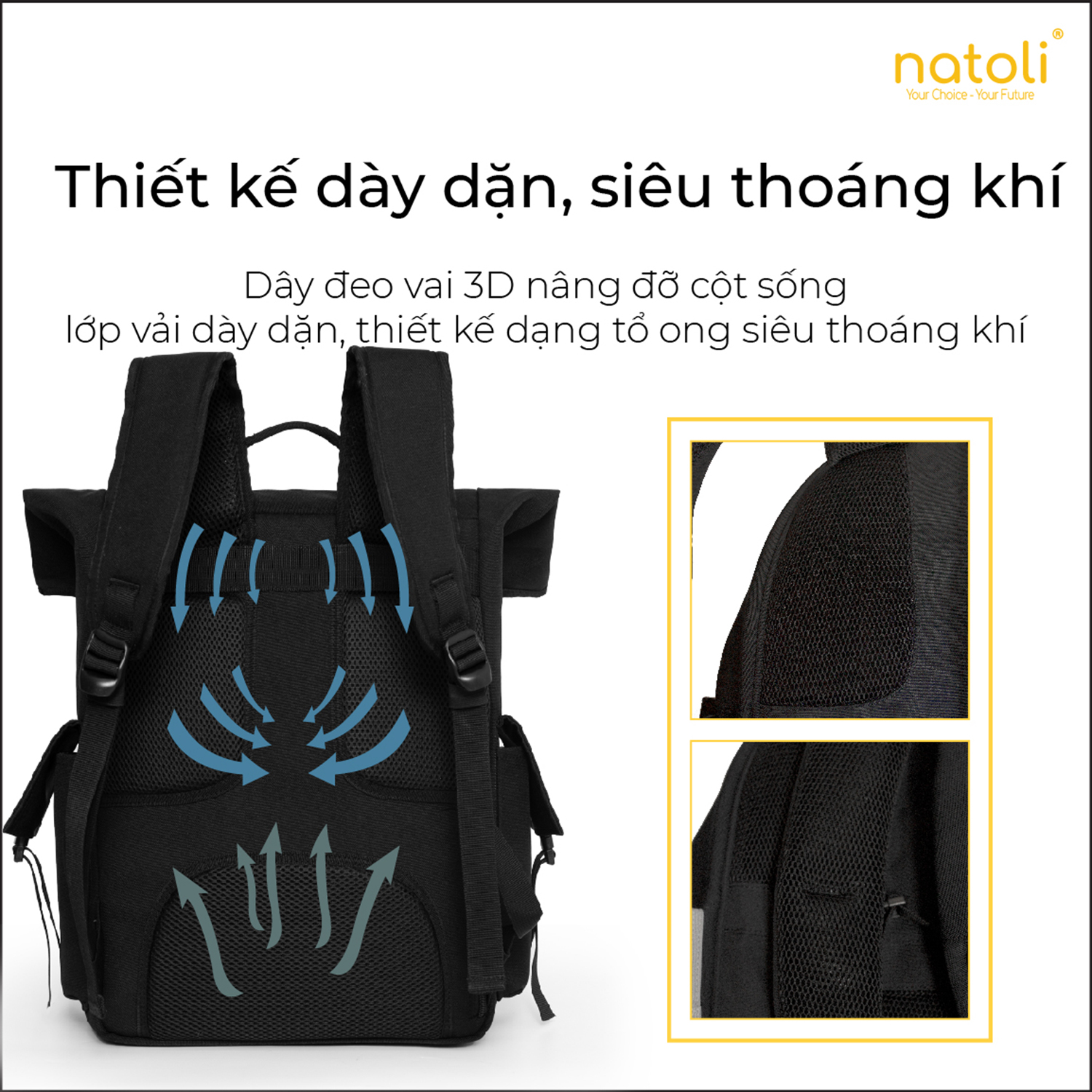Mô tả Balo chống nước thương hiệu NATOLI chất vải canvas nhiều ngăn du lịch cao cấp BST FOLD BACKPACK B10 - 7
