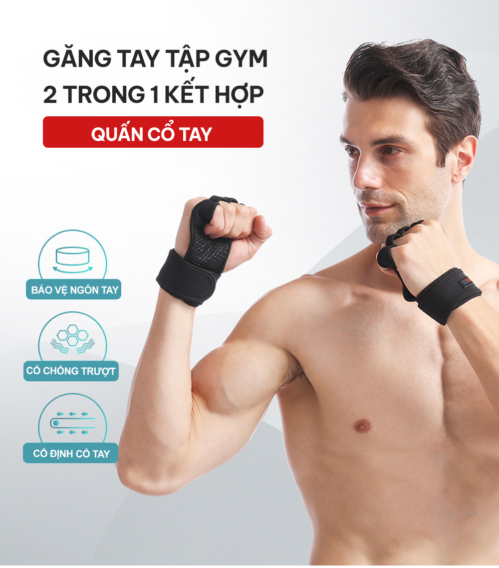Mô tả Găng tay tập Gym kết hợp quấn cổ tay GoodFit GF207G chống chai tay, bảo vệ cổ tay - 1