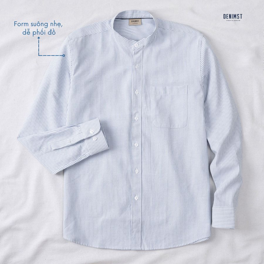 Mô tả Áo Sơ Mi Nam Cổ Trụ Cotton Oxford Form Suông, kẻ xanh, kẻ ghi, trắng trơn DENIMST 355 - 7