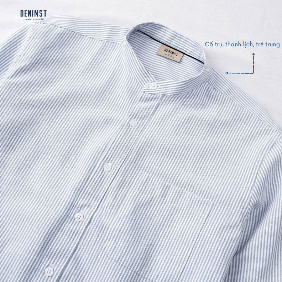 Mô tả Áo Sơ Mi Nam Cổ Trụ Cotton Oxford Form Suông, kẻ xanh, kẻ ghi, trắng trơn DENIMST 355 - 9