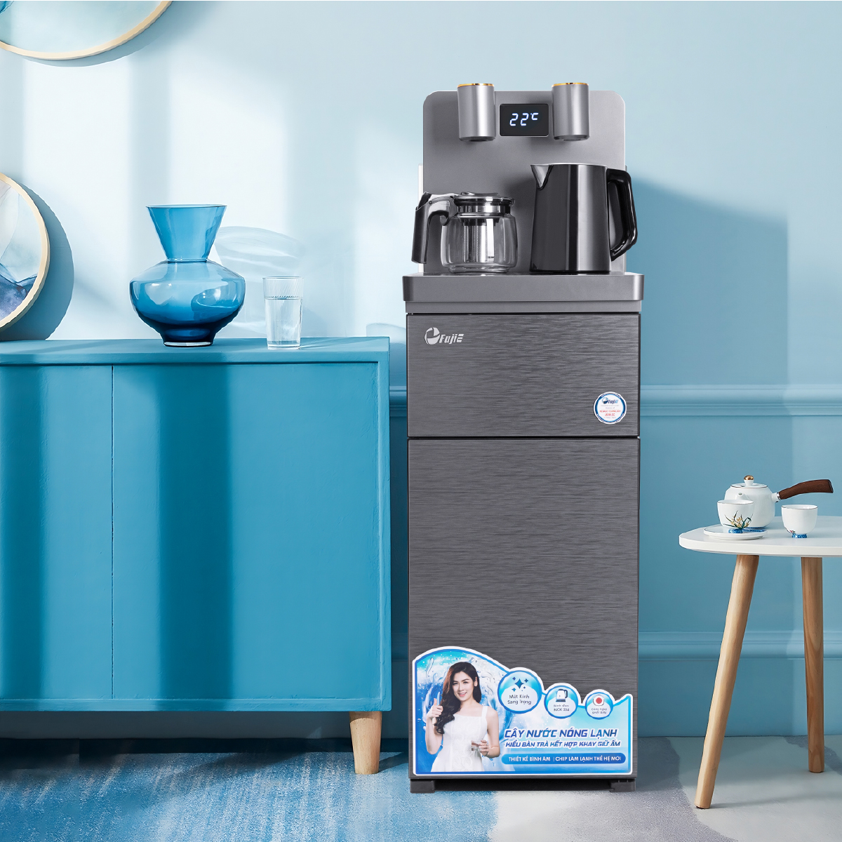 Mô tả Cây nước nóng lạnh bàn trà FUJIE TBH1332E Điều khiển máy từ xa - Cài nhiệt độ sôi từ 50 đến 100 độ C - 2