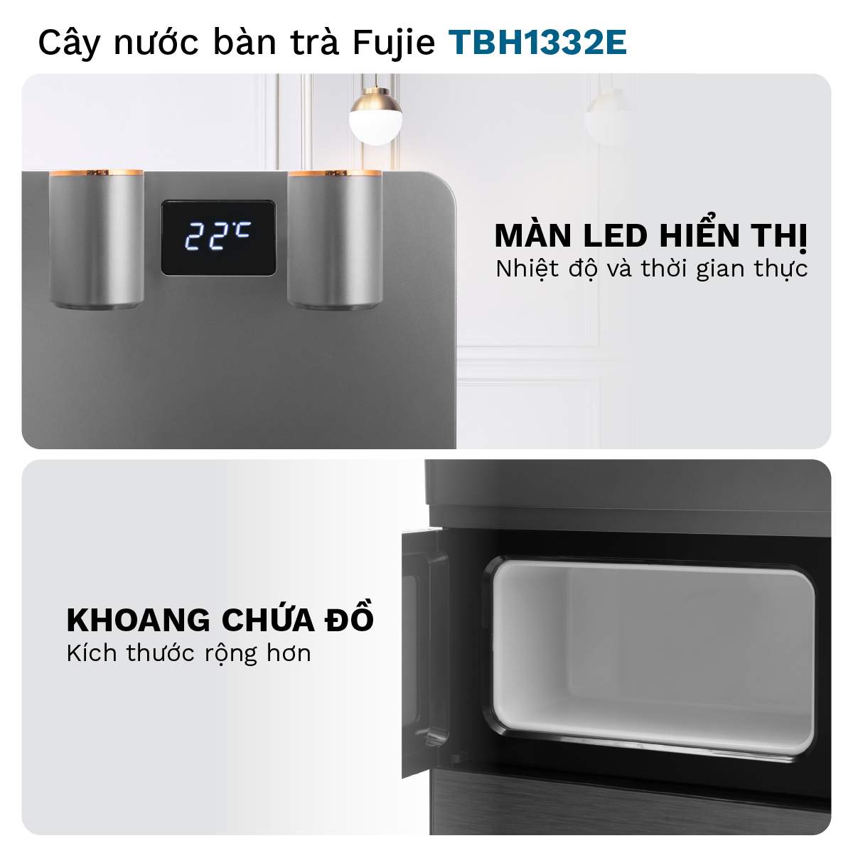 Mô tả Cây nước nóng lạnh bàn trà FUJIE TBH1332E Điều khiển máy từ xa - Cài nhiệt độ sôi từ 50 đến 100 độ C - 5