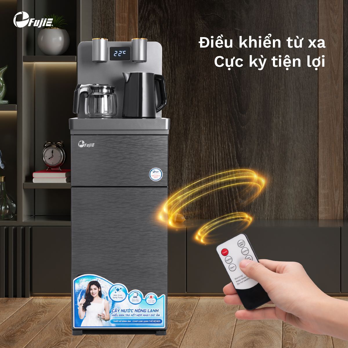 Mô tả Cây nước nóng lạnh bàn trà FUJIE TBH1332E Điều khiển máy từ xa - Cài nhiệt độ sôi từ 50 đến 100 độ C - 7