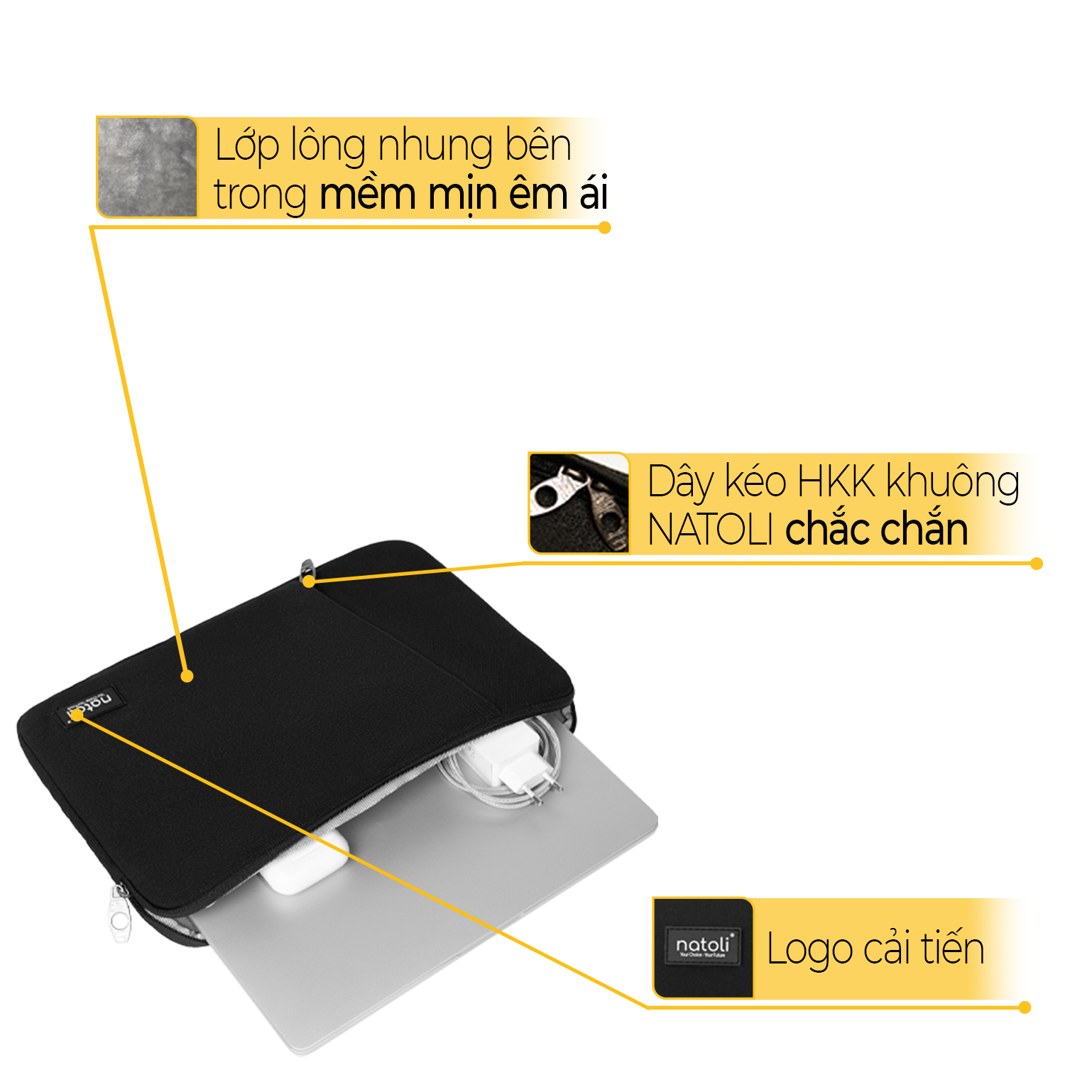 Mô tả Túi Chống Sốc Laptop thương hiệu NATOLI đủ size dày dặn kháng nước BST Eager Laptop Bag T7 - 6