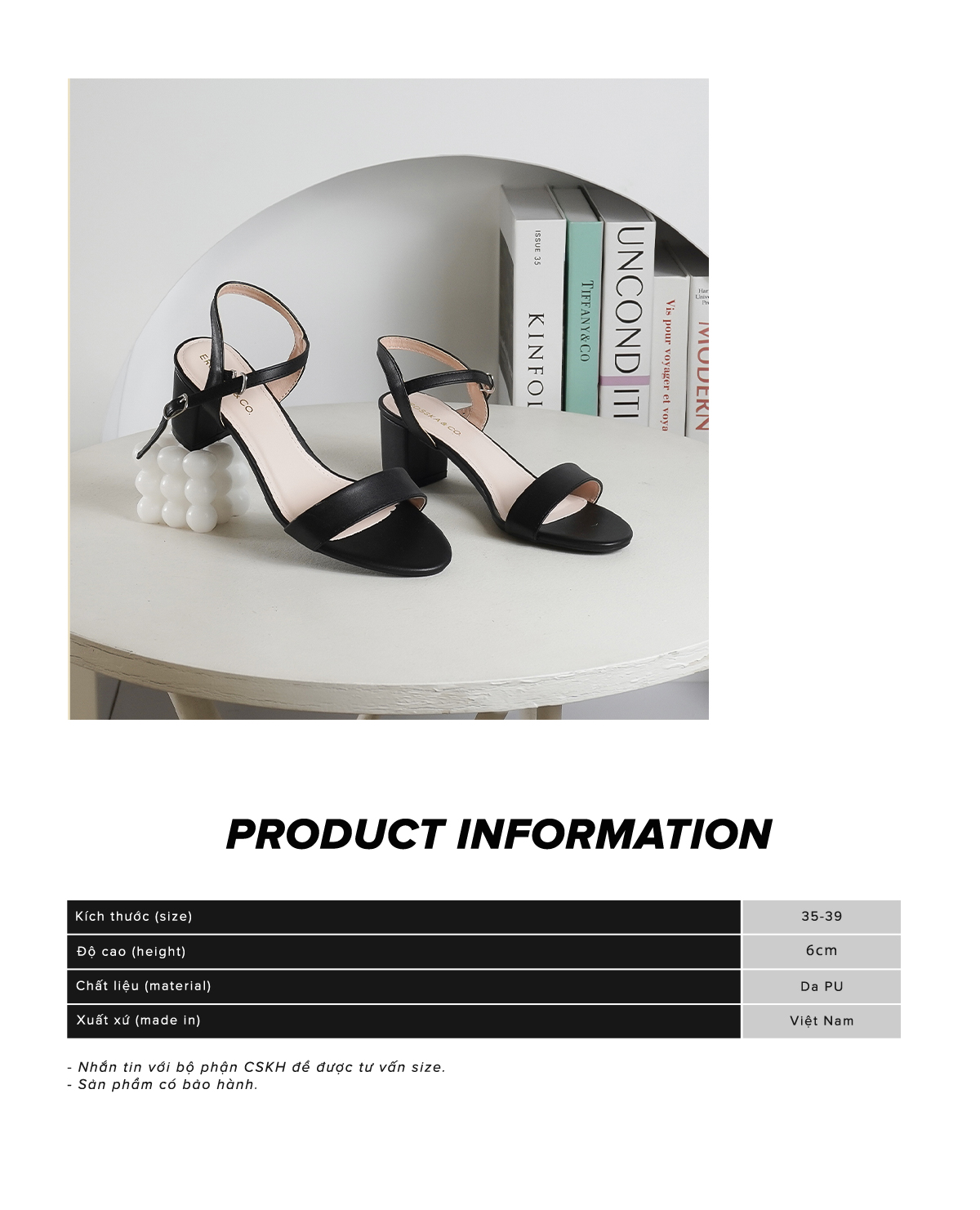 Mô tả Erosska - Giày sandal nữ gót vuông thiết kế thanh lịch công sở màu kem - EB067 - 5