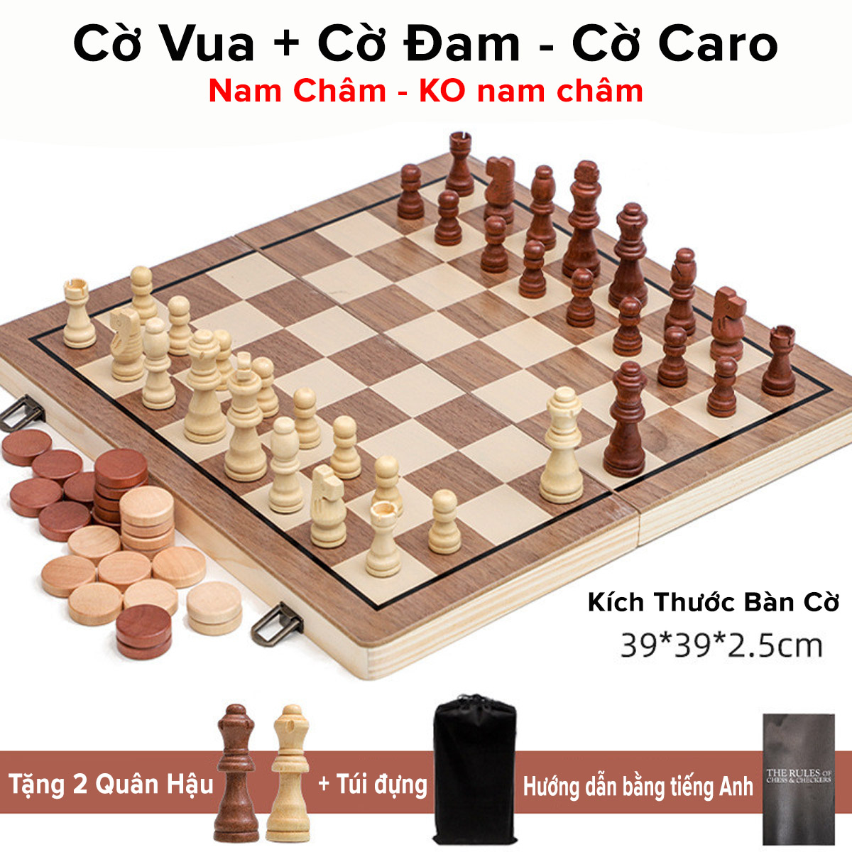 Mô tả Bộ Cờ Vua Nam Châm Bằng Gỗ Với Lực Hút Mạnh Tặng Kèm 2 Quân Hậu Kết Hợp Cờ Đam – Cờ Caro 2 Trong 1 Chính Hãng Amalife - 8
