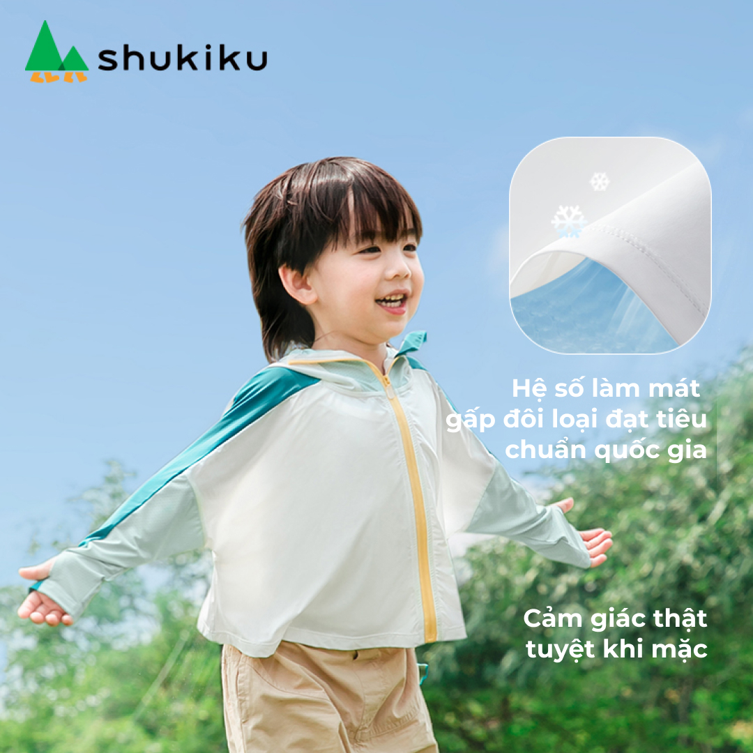 Mô tả Áo chống nắng cho bé siêu mỏng Shukiku Nhật Bản, chống UV UPF 50+, có mũ, che tay và cằm - 4