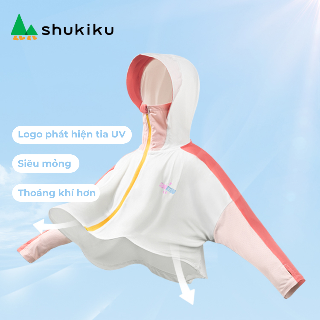 Mô tả Áo chống nắng cho bé siêu mỏng Shukiku Nhật Bản, chống UV UPF 50+, có mũ, che tay và cằm - 5