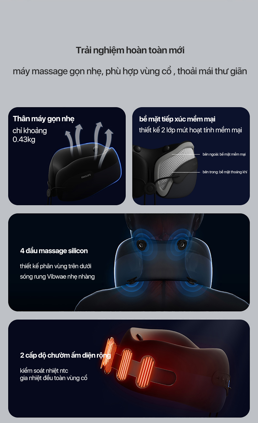 Thiết kế nhẹ nhàng và thoải mái của máy massage Philips 3306