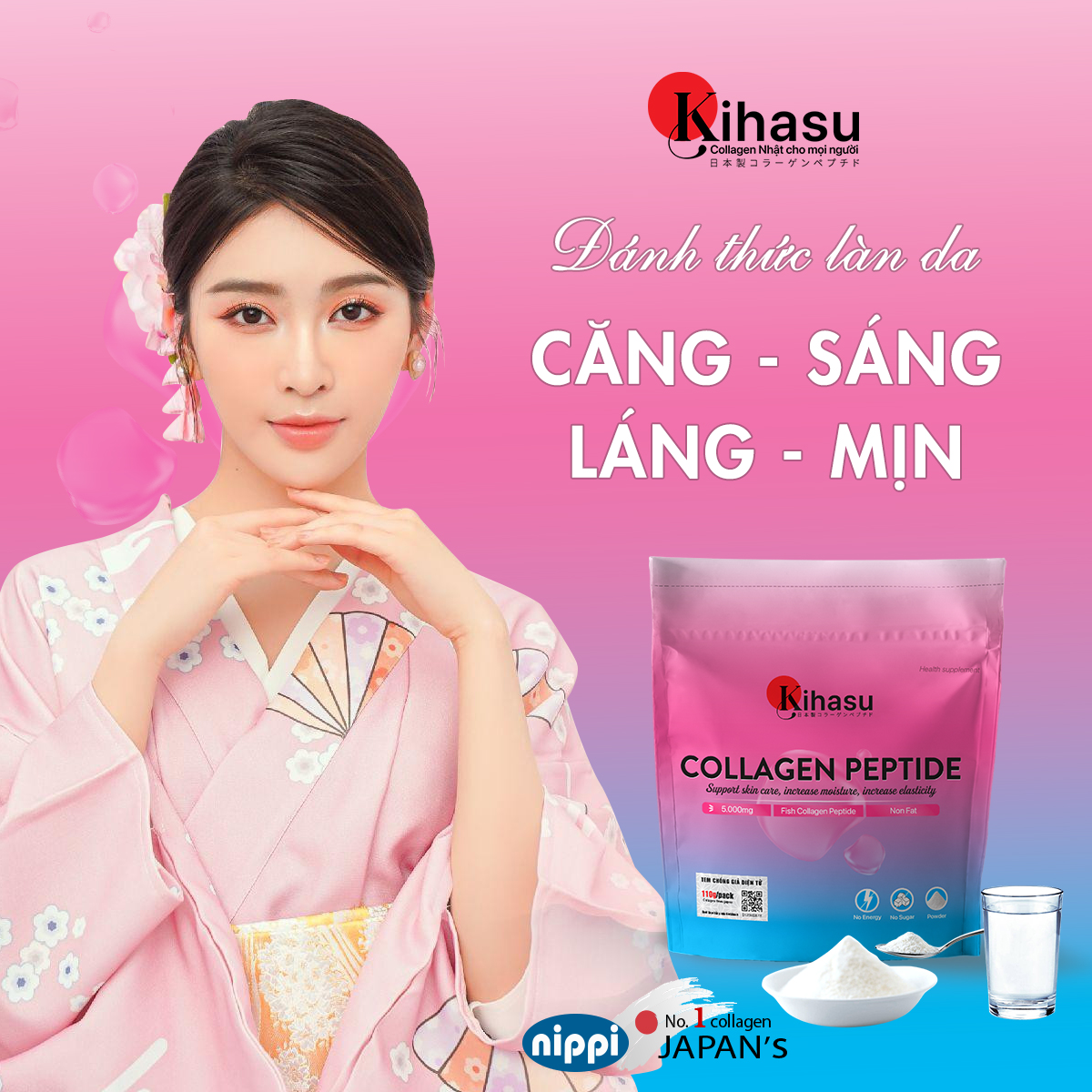 Mô tả Bột collagen peptide kihasu Nippi Nhật Bản hỗ trợ trẻ hoá, cấp ẩm, tăng sinh collagen: pha nước, cho vào thức ăn - 2