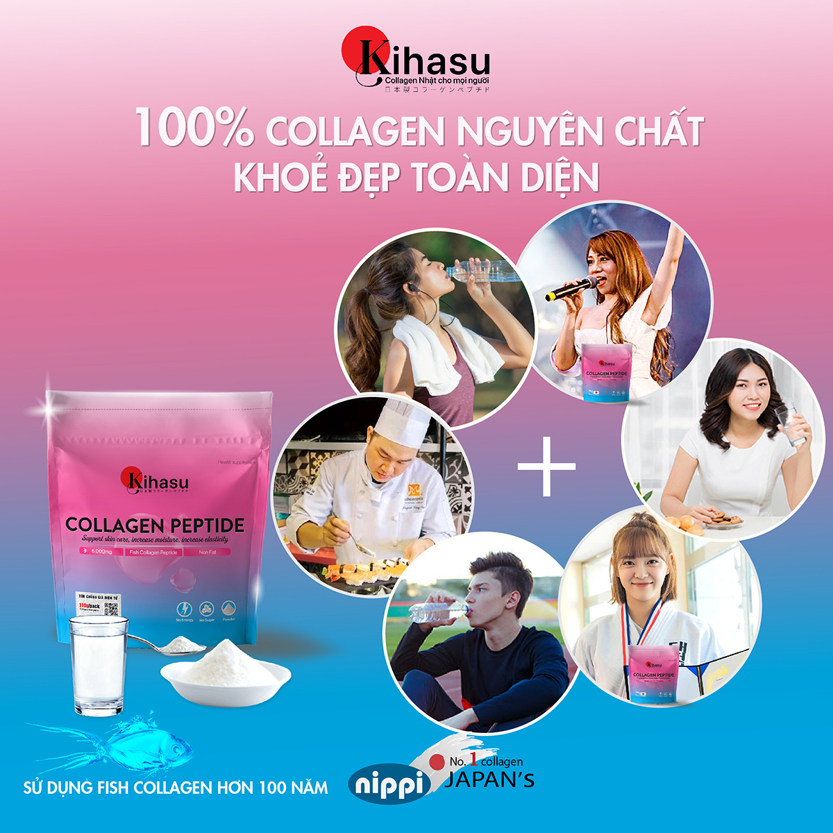 Mô tả Bột collagen peptide kihasu Nippi Nhật Bản hỗ trợ trẻ hoá, cấp ẩm, tăng sinh collagen: pha nước, cho vào thức ăn - 3