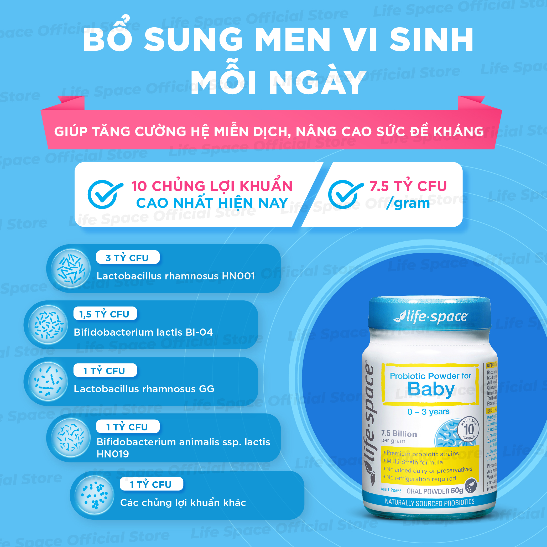 Mô tả Men vi sinh Life Space Powder For Baby giúp hỗ trợ tốt cho tiêu hóa, hỗ trợ tăng cường sức đề kháng cho bé 0-3 tuổi 60g - 4