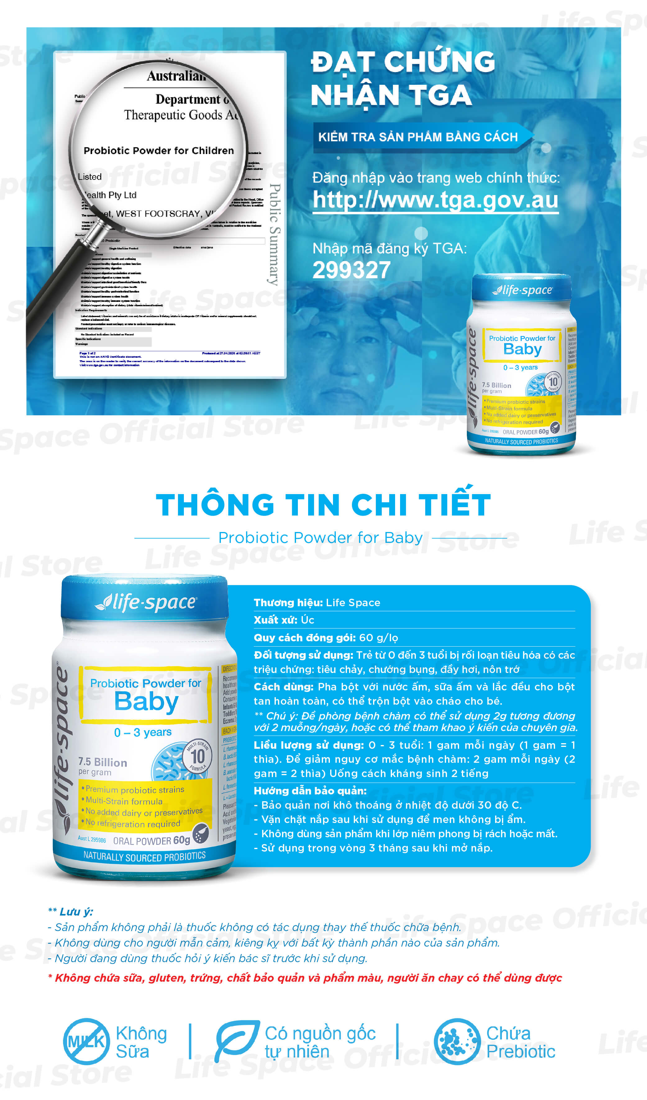 Mô tả Men vi sinh Life Space Powder For Baby giúp hỗ trợ tốt cho tiêu hóa, hỗ trợ tăng cường sức đề kháng cho bé 0-3 tuổi 60g - 6
