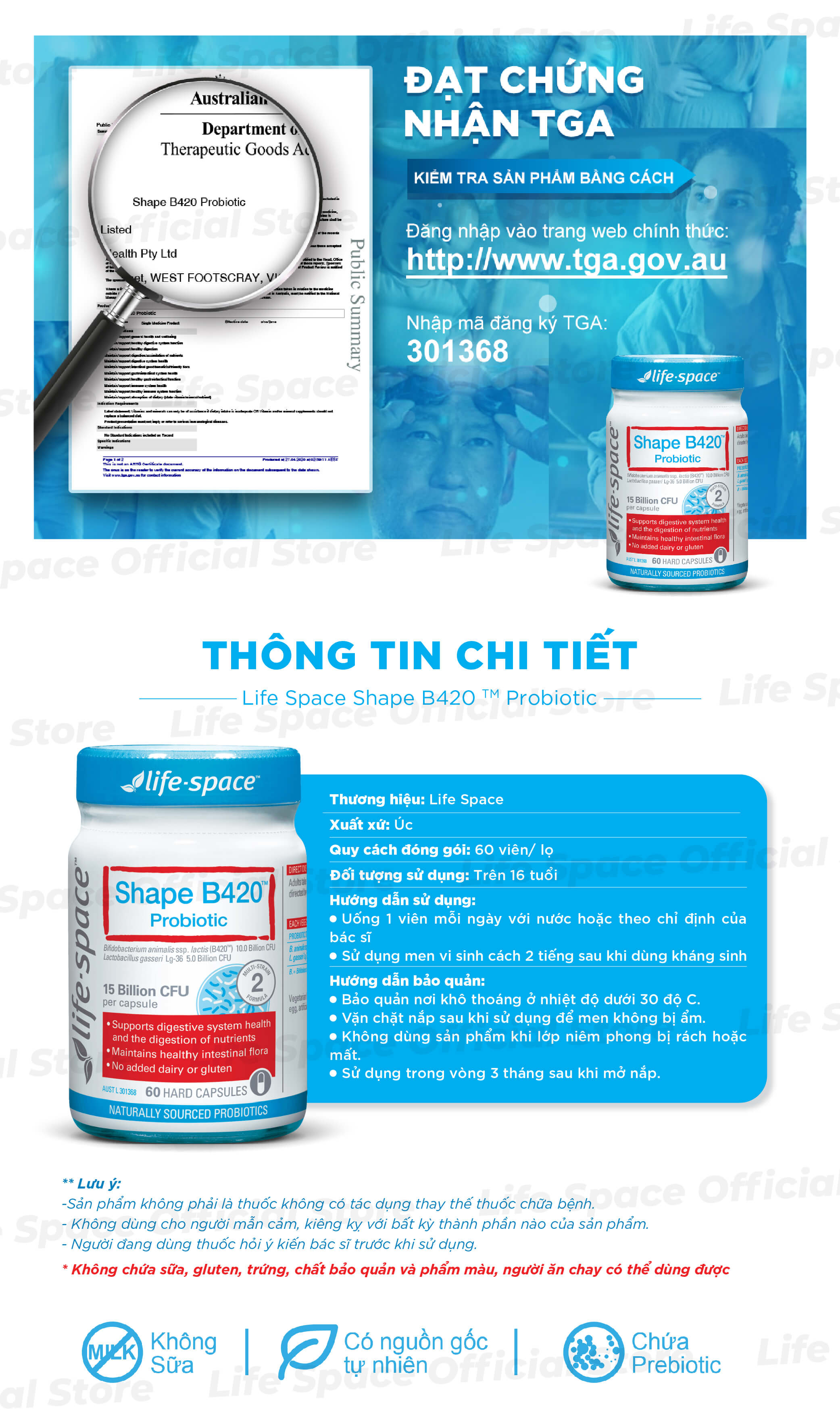 Mô tả Men vi sinh hỗ trợ tiêu hóa và hỗ trợ hệ vi sinh đường ruột khỏe mạnh Life Space Shape B420 Probiotic lọ 30 viên - 5